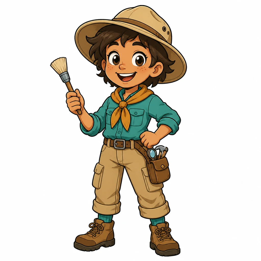 Dr Pebble holding a fossil brush