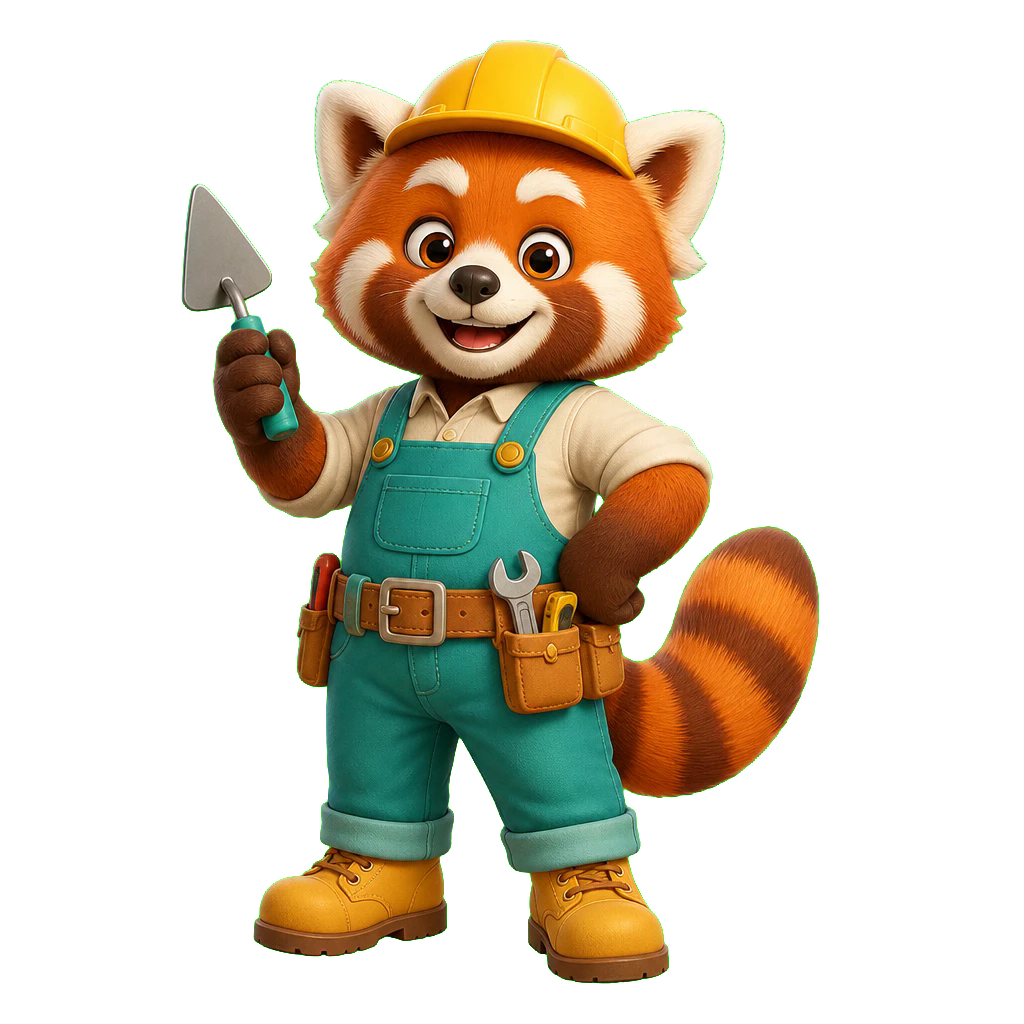 Brick, a red panda master builder