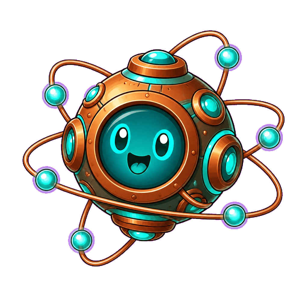 A cheerful floating atom companion