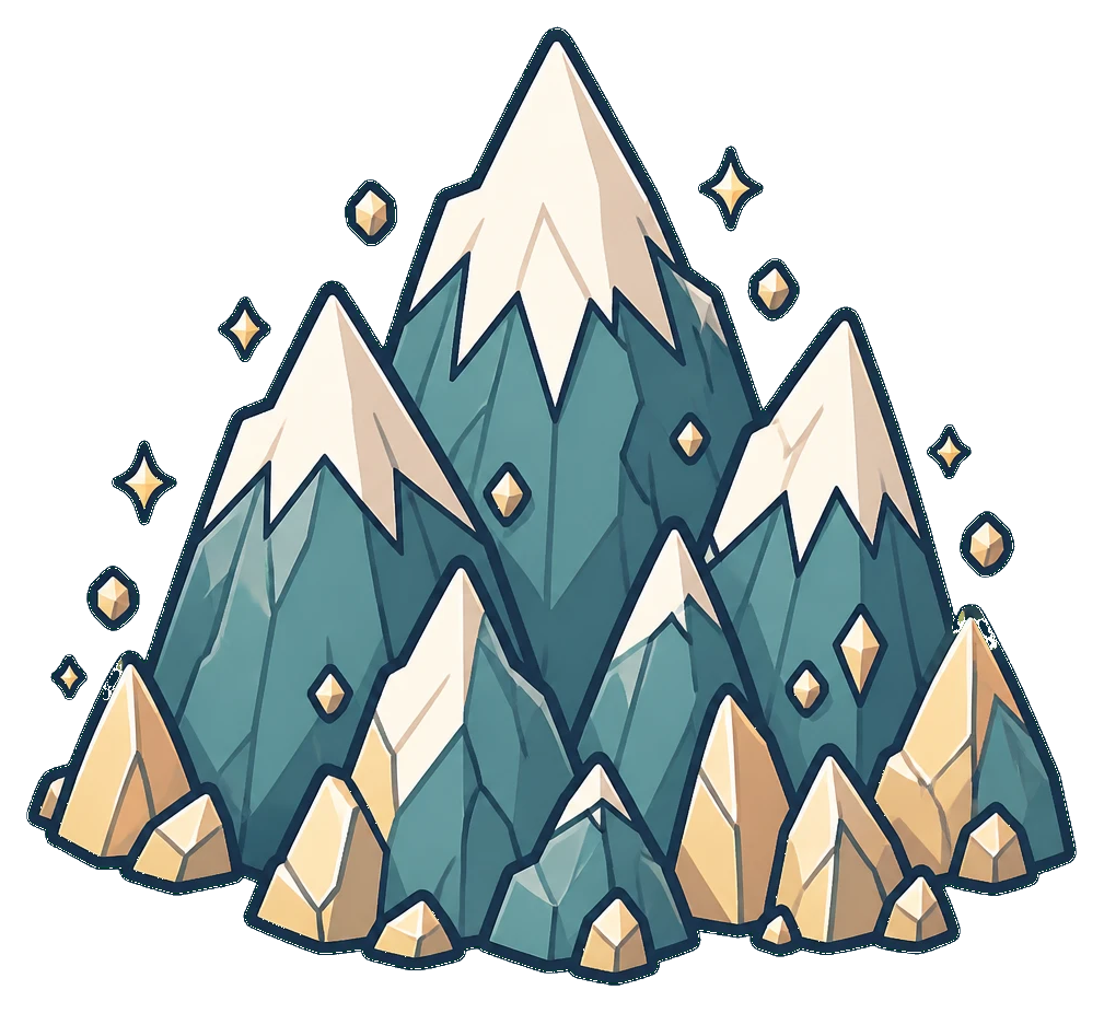 Cartoon mountains burst upward