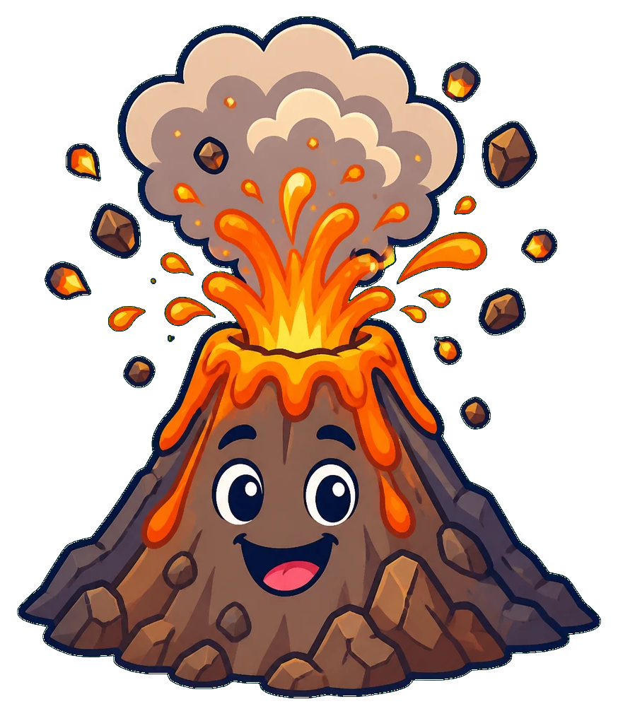 Cartoon volcano erupts