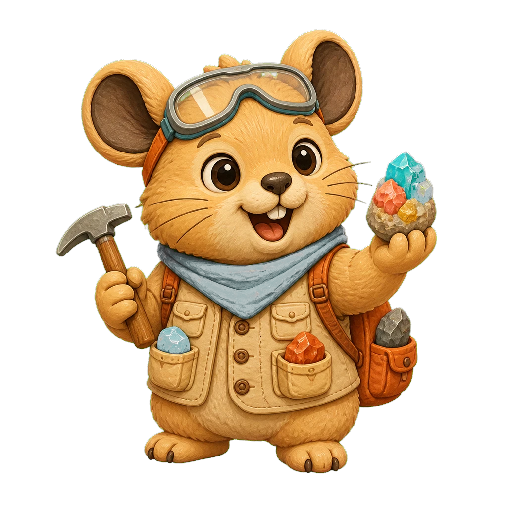 Pebble, a cheerful geologist critter