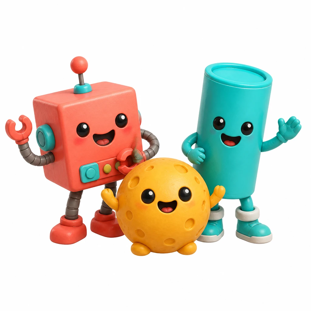Three playful 3D shape buddies