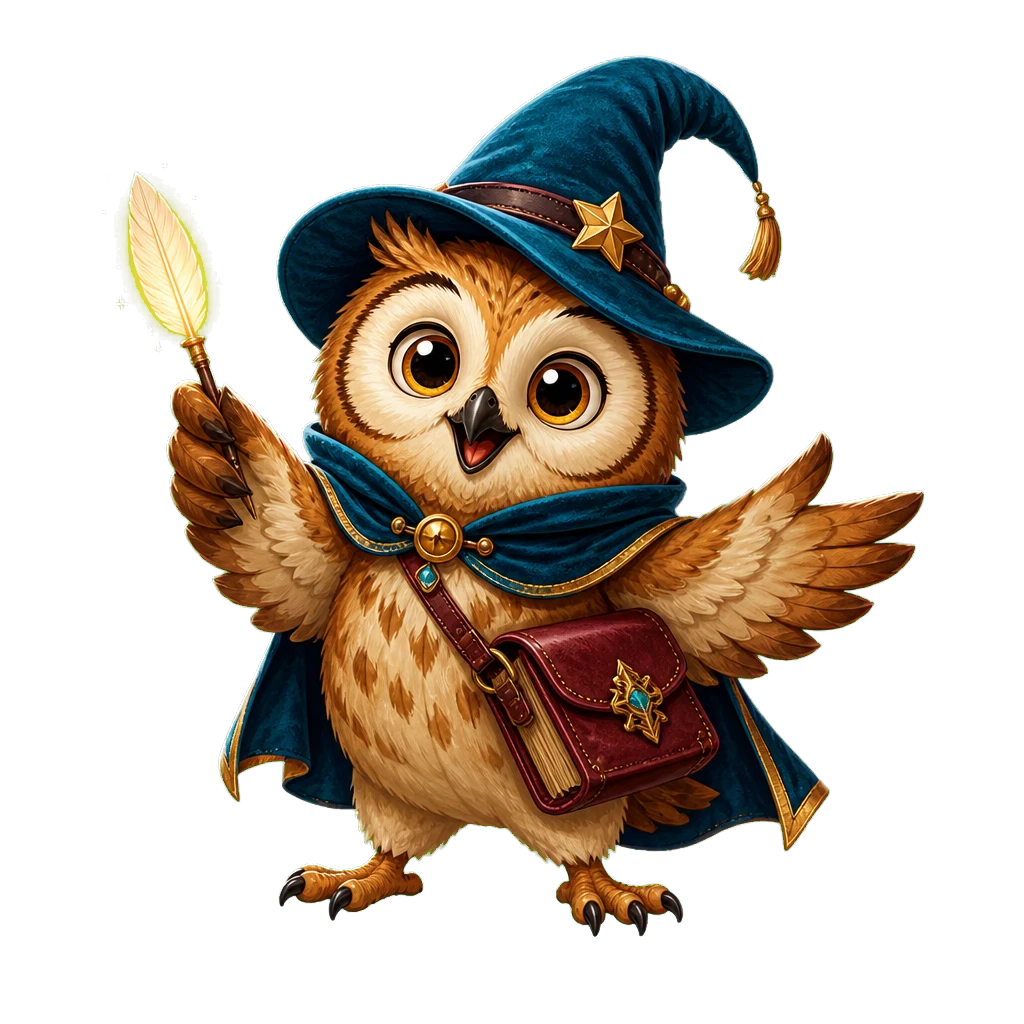 Wisp, a friendly word-wizard owl